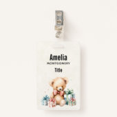 Schattigee teddybeer met kerstcadeaus badge (Voorkant met clip)