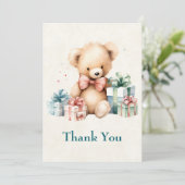 Schattigee teddybeer met kerstcadeaus bedankkaart (Staand voorkant)