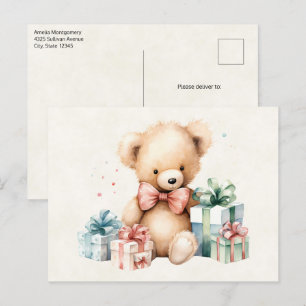Schattigee teddybeer met kerstcadeaus briefkaart