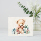 Schattigee teddybeer met kerstcadeaus briefkaart (Staand voorkant)