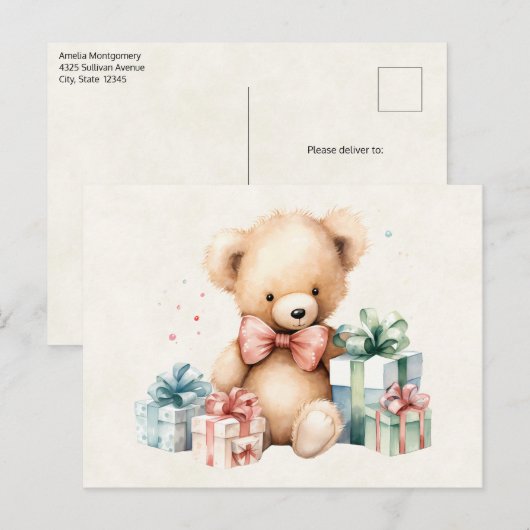 Schattigee teddybeer met kerstcadeaus briefkaart (Voorkant / Achterkant)