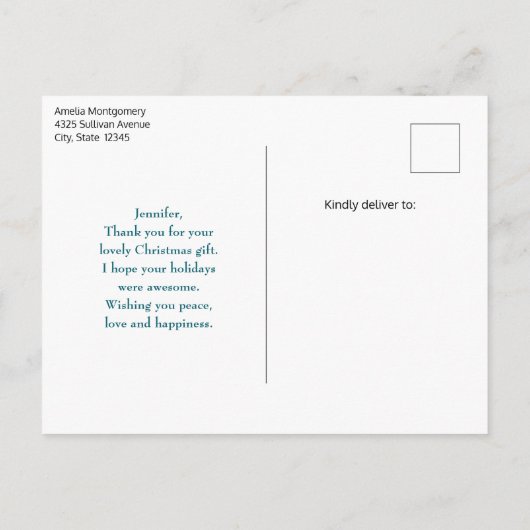 Schattigee teddybeer met kerstcadeaus Dank u Briefkaart (Achterkant)