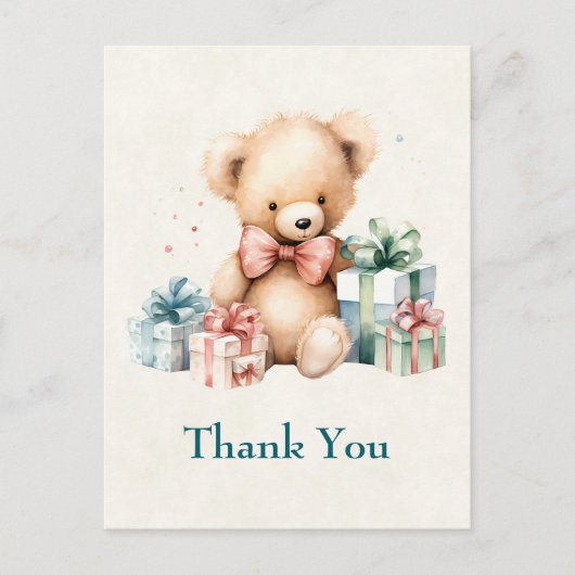 Schattigee teddybeer met kerstcadeaus Dank u Briefkaart (Voorkant)