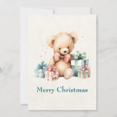 Schattigee teddybeer met kerstcadeaus feestdagenkaart (Voorkant)