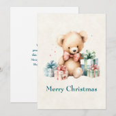 Schattigee teddybeer met kerstcadeaus feestdagenkaart (Voorkant / Achterkant)