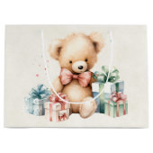 Schattigee teddybeer met kerstcadeaus groot cadeauzakje (Voorkant)