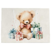 Schattigee teddybeer met kerstcadeaus groot cadeauzakje (Achterkant)