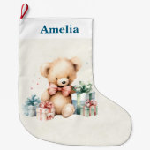 Schattigee teddybeer met kerstcadeaus grote kerstsok (Voorkant)