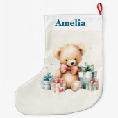Schattigee teddybeer met kerstcadeaus grote kerstsok (Achterkant)