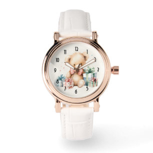 Schattigee teddybeer met kerstcadeaus horloge