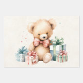 Schattigee teddybeer met kerstcadeaus inpakpapier vel (Voorkant 2)
