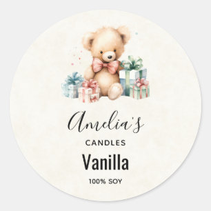 Schattigee teddybeer met kerstcadeaus - Kaars Ronde Sticker