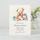 Schattigee teddybeer met kerstcadeaus kaart (Staand voorkant)