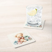 Schattigee teddybeer met kerstcadeaus kartonnen onderzetters (Insitu)