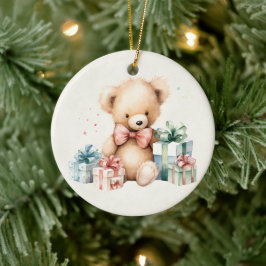 Schattigee teddybeer met kerstcadeaus keramisch ornament