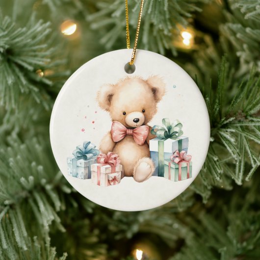 Schattigee teddybeer met kerstcadeaus keramisch ornament (Boom)
