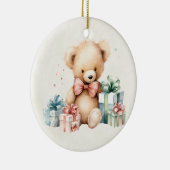 Schattigee teddybeer met kerstcadeaus keramisch ornament (Rechts)