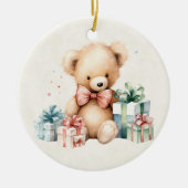 Schattigee teddybeer met kerstcadeaus keramisch ornament (Voorkant)
