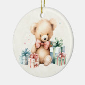Schattigee teddybeer met kerstcadeaus keramisch ornament (Links)