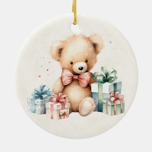 Schattigee teddybeer met kerstcadeaus keramisch ornament (Achterkant)