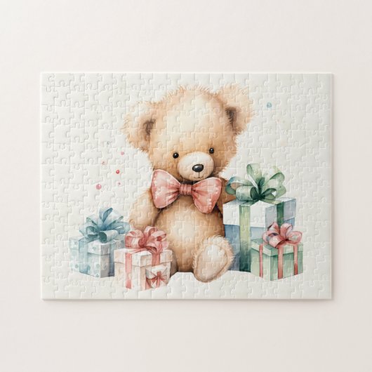 Schattigee teddybeer met kerstcadeaus legpuzzel (Horizontaal)