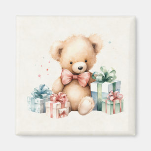 Schattigee teddybeer met kerstcadeaus magneet