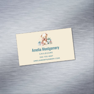 Schattigee teddybeer met kerstcadeaus magnetisch visitekaartje