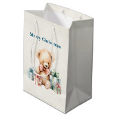 Schattigee teddybeer met kerstcadeaus medium cadeauzakje (Achterkant Gekanteld)