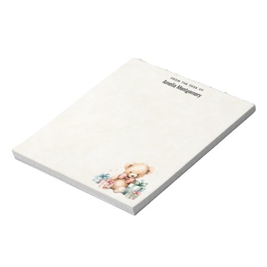 Schattigee teddybeer met kerstcadeaus notitieblok (Linkerzijde)