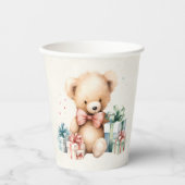Schattigee teddybeer met kerstcadeaus papieren bekers (Voorkant)
