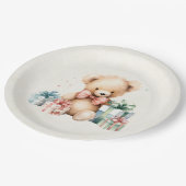 Schattigee teddybeer met kerstcadeaus papieren bordje (Gekanteld)