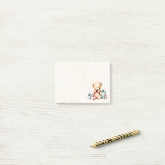 Schattigee teddybeer met kerstcadeaus post-it® notes (Op bureau)