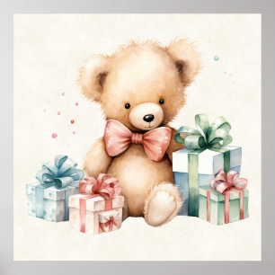 Schattigee teddybeer met kerstcadeaus poster