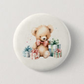 Schattigee teddybeer met kerstcadeaus ronde button 5,7 cm (Voorkant)