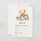 Schattigee teddybeer met kerstcadeaus RSVP kaartje (Voorkant)