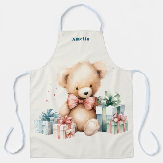 Schattigee teddybeer met kerstcadeaus schort (Voorkant)