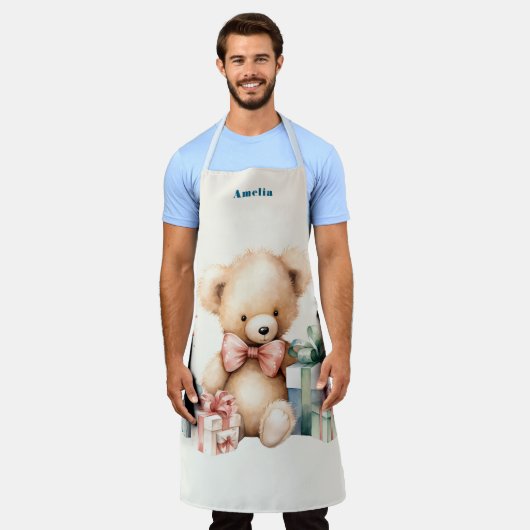 Schattigee teddybeer met kerstcadeaus schort (Gedragen)