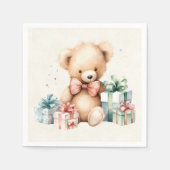 Schattigee teddybeer met kerstcadeaus servet (Voorkant)