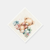 Schattigee teddybeer met kerstcadeaus servet (Hoek)