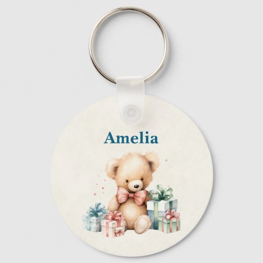 Schattigee teddybeer met kerstcadeaus sleutelhanger (Voorkant)