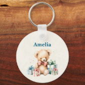 Schattigee teddybeer met kerstcadeaus sleutelhanger (Achterkant)