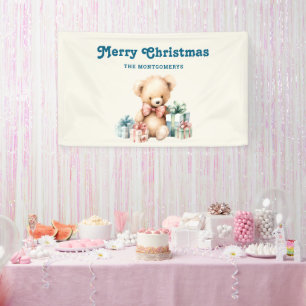 Schattigee teddybeer met kerstcadeaus spandoek