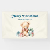Schattigee teddybeer met kerstcadeaus spandoek (Horizontaal)