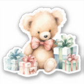 Schattigee teddybeer met kerstcadeaus sticker (Voorkant)
