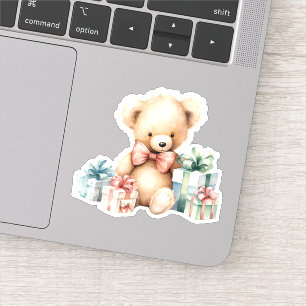 Schattigee teddybeer met kerstcadeaus sticker