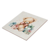 Schattigee teddybeer met kerstcadeaus tegeltje (Zijkant)