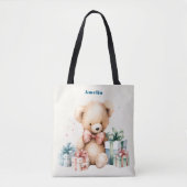 Schattigee teddybeer met kerstcadeaus tote bag (Voorkant)