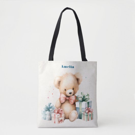 Schattigee teddybeer met kerstcadeaus tote bag (Voorkant)