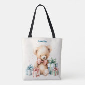 Schattigee teddybeer met kerstcadeaus tote bag (Achterkant)