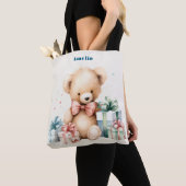Schattigee teddybeer met kerstcadeaus tote bag (Dichtbij)
